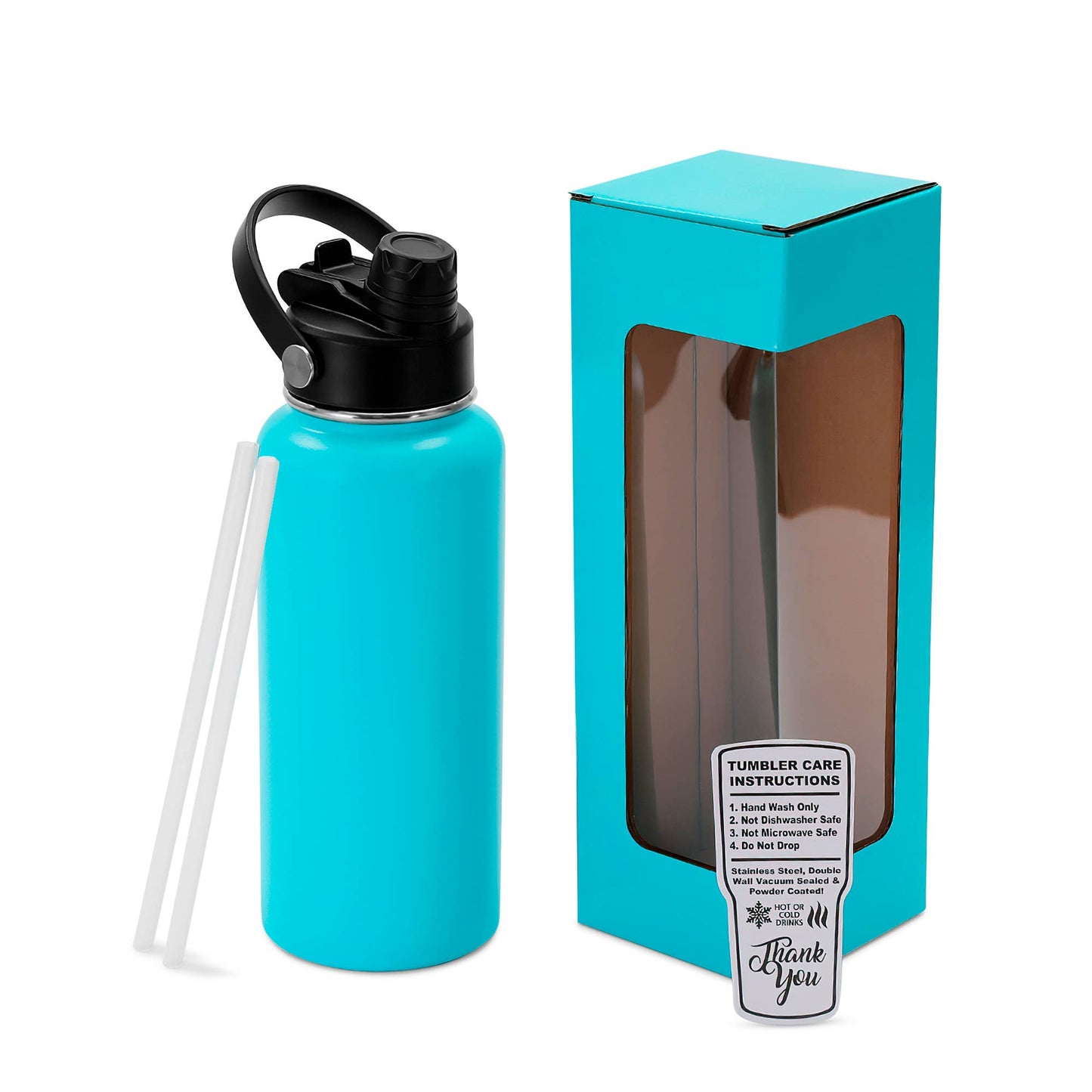 Makerflo 32 oz Hydro Powder Coated Water Bottle, 2-in-1 Lid: Pink / Singles