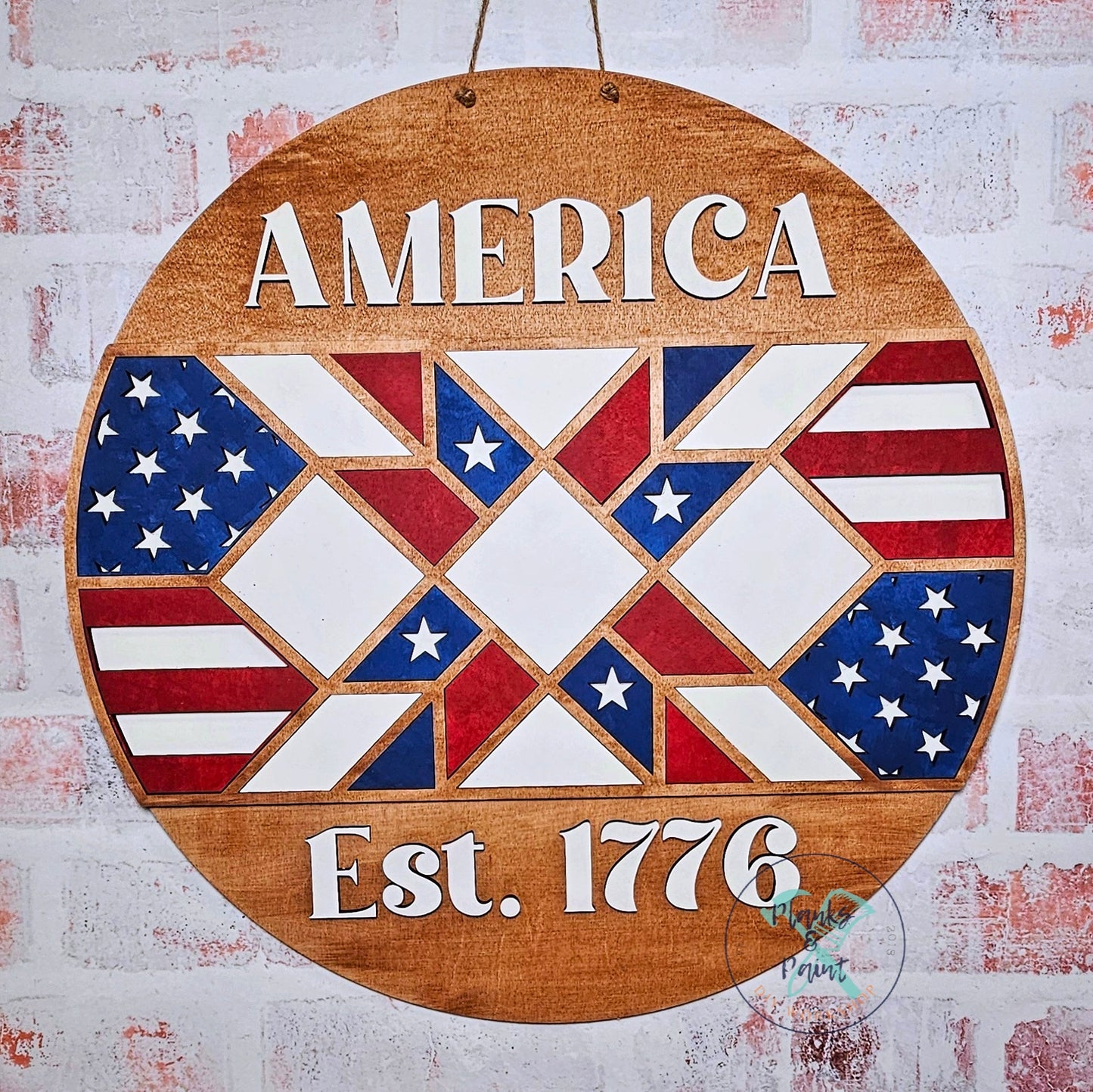 America Barn Quilt Door Hanger