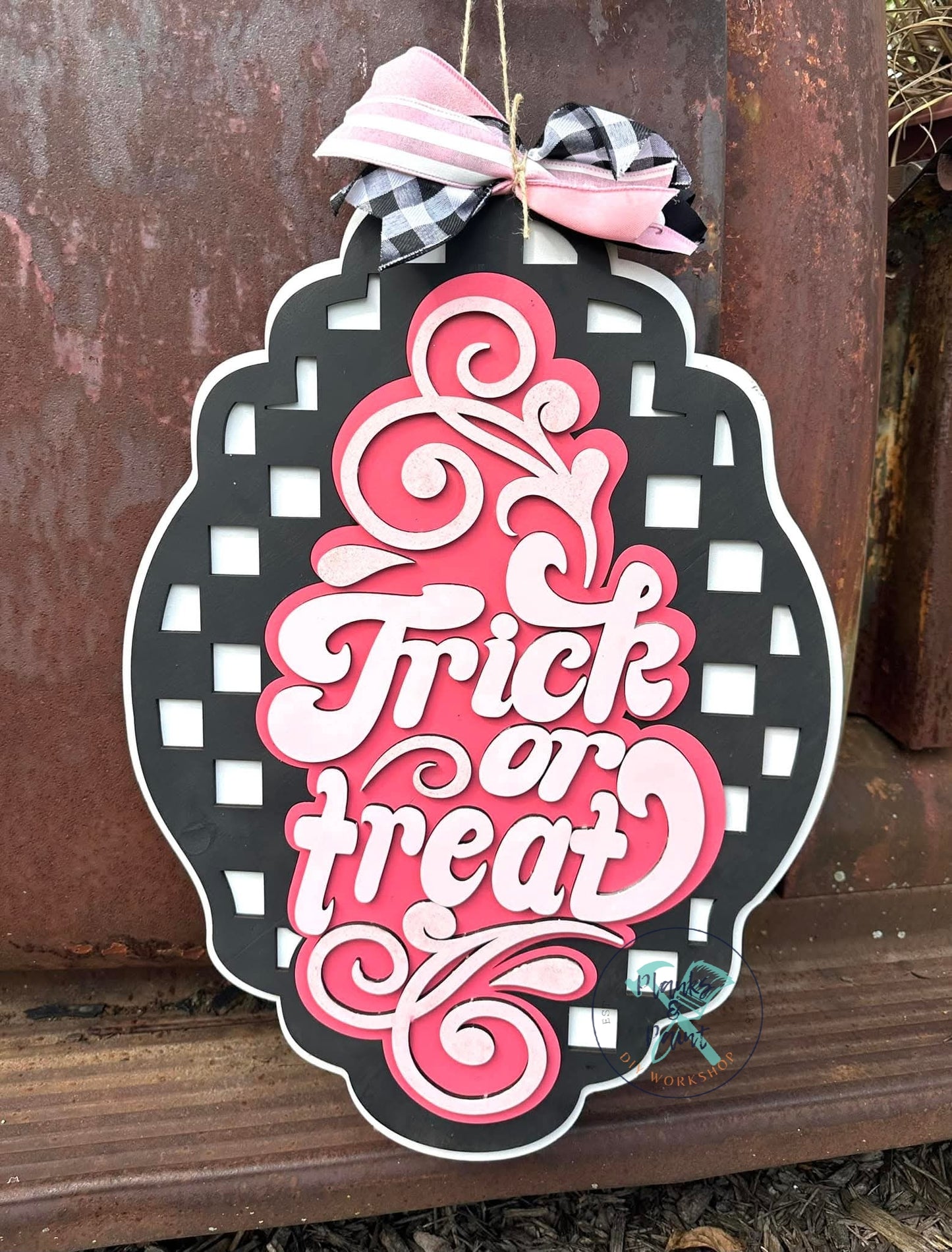 Trick or Treat Checkerboard Door Hanger