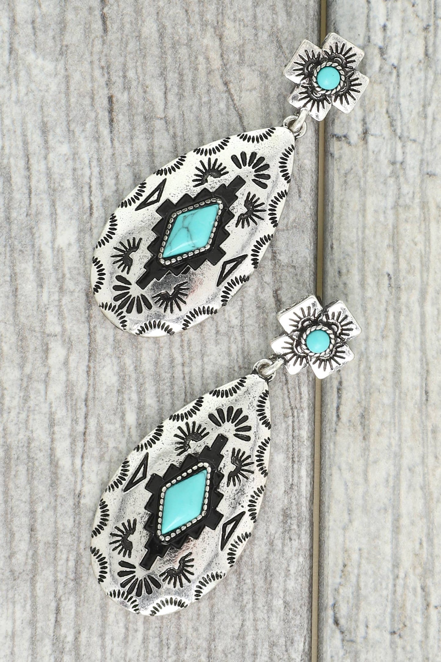 2-Tier Western Turquoise Teardrop Earrings: Turquoise