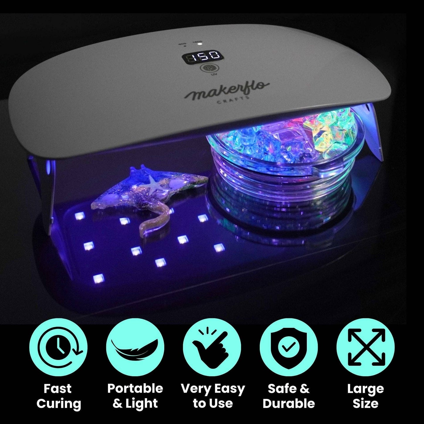 Makerflo 36W UV Resin Lamp– 23 LED Bulbs, USB-C Rechargeable