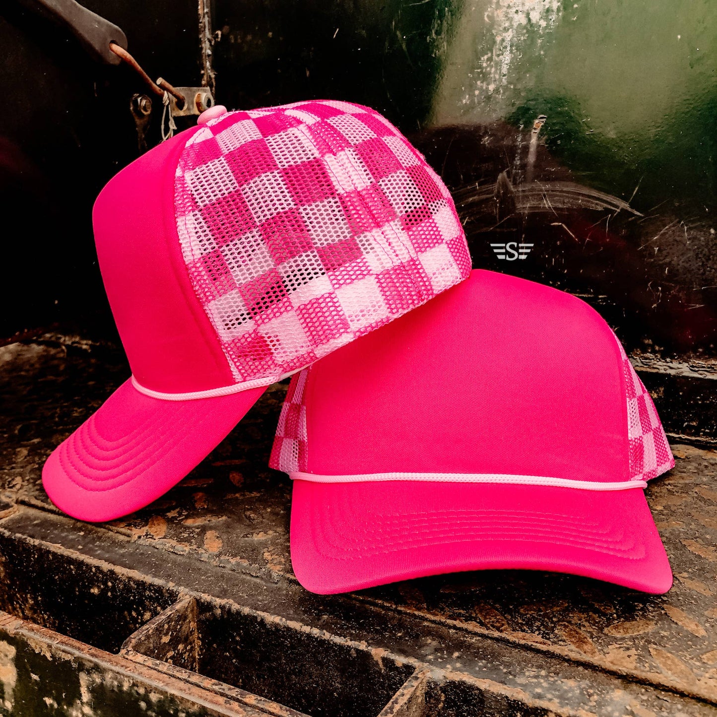 Checkered Mesh Back Cap: Pink/ Light Pink