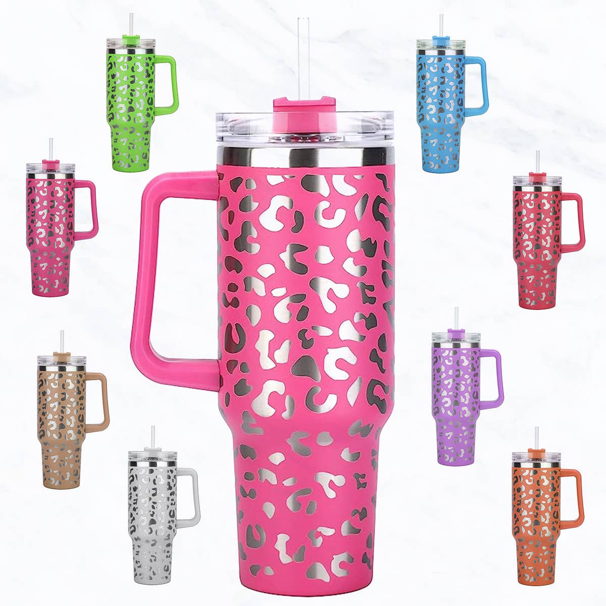 Suzie Q USA - 40 oz, Stainless Steel Laser-Cut Leopard Tumbler: White