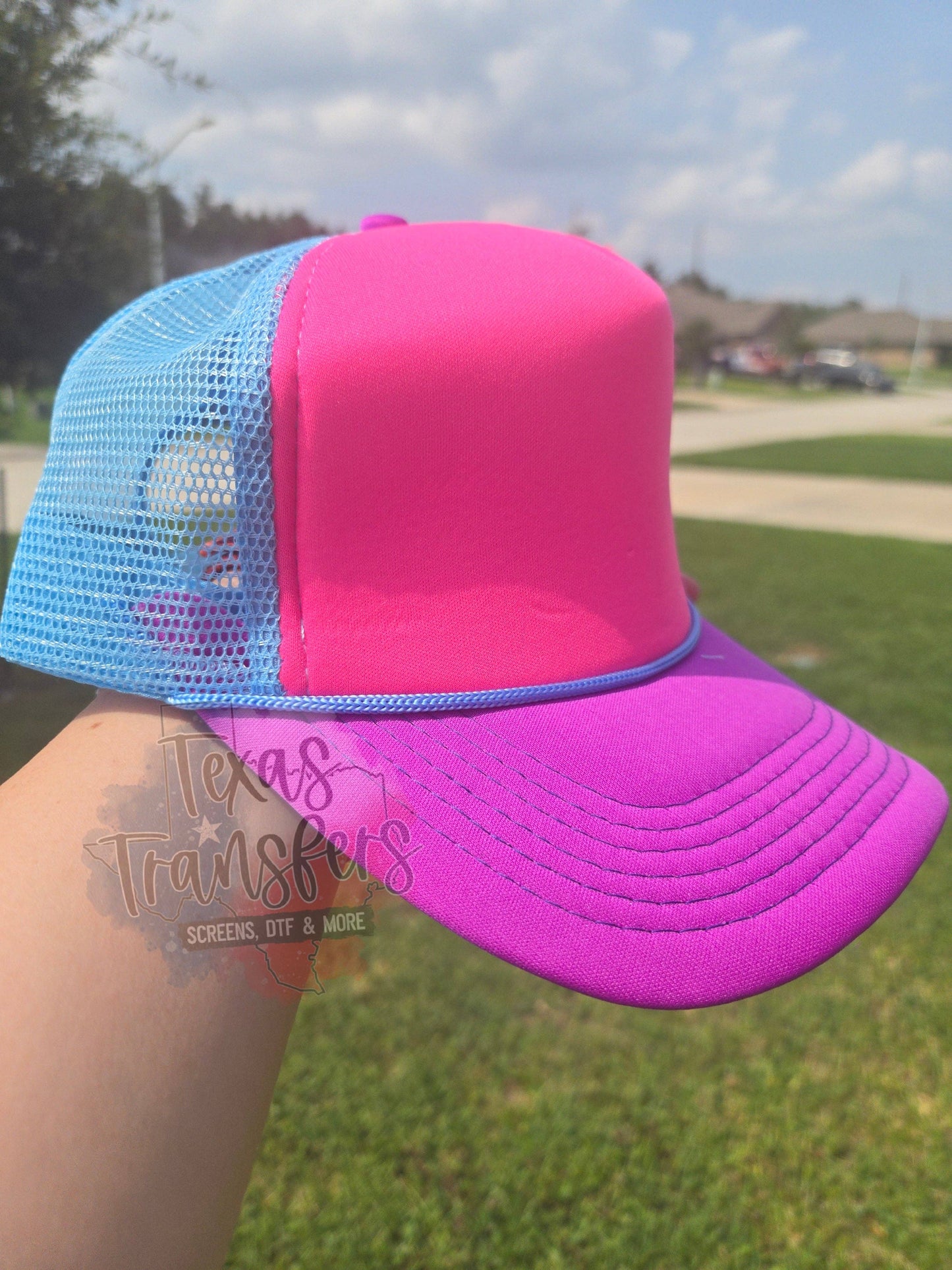 Light Blue/Hot Purple/Pink Trucker Hat: Single Hat
