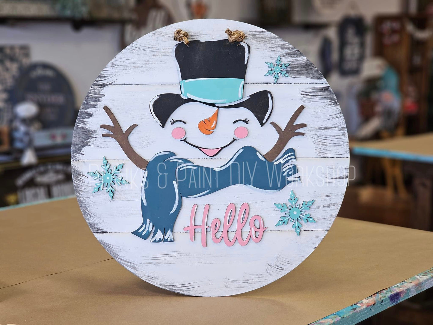 Hello Snowman 20 inch Door Hanger