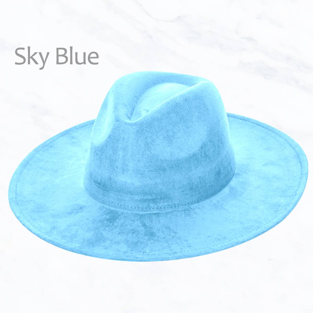 Suzie Q USA - Suede Large Eaves Peach Top Fedora Hat: Light Sky Blue