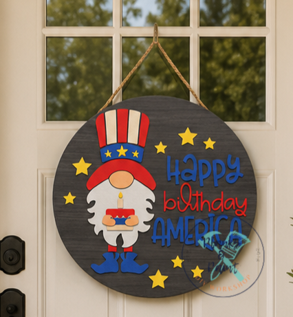 Happy Birthday America Gnome Door Hanger