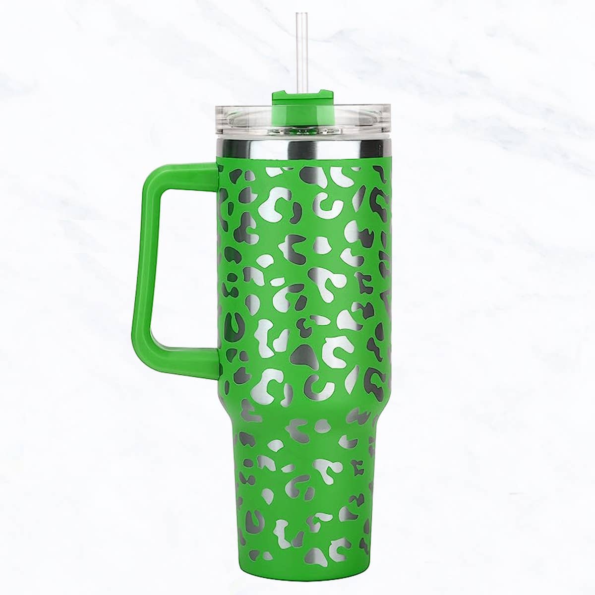 Suzie Q USA - 40 oz, Stainless Steel Laser-Cut Leopard Tumbler: White