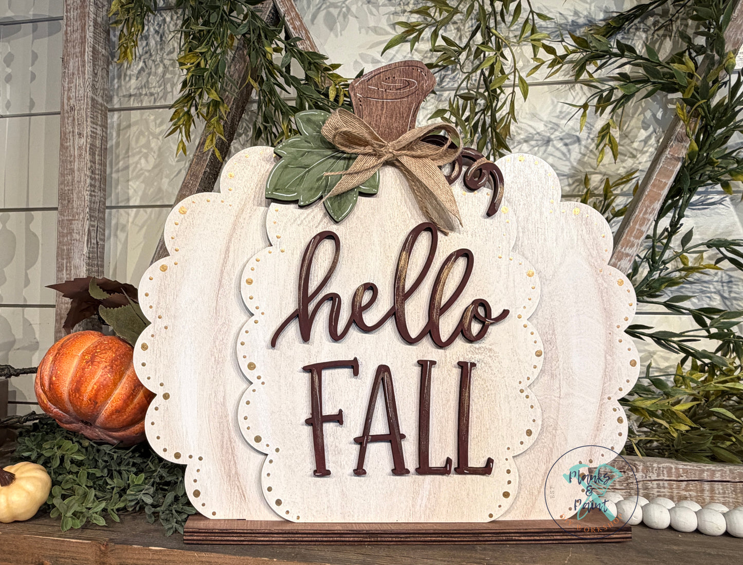 Hello Fall Pumpkin Shelf Sitter