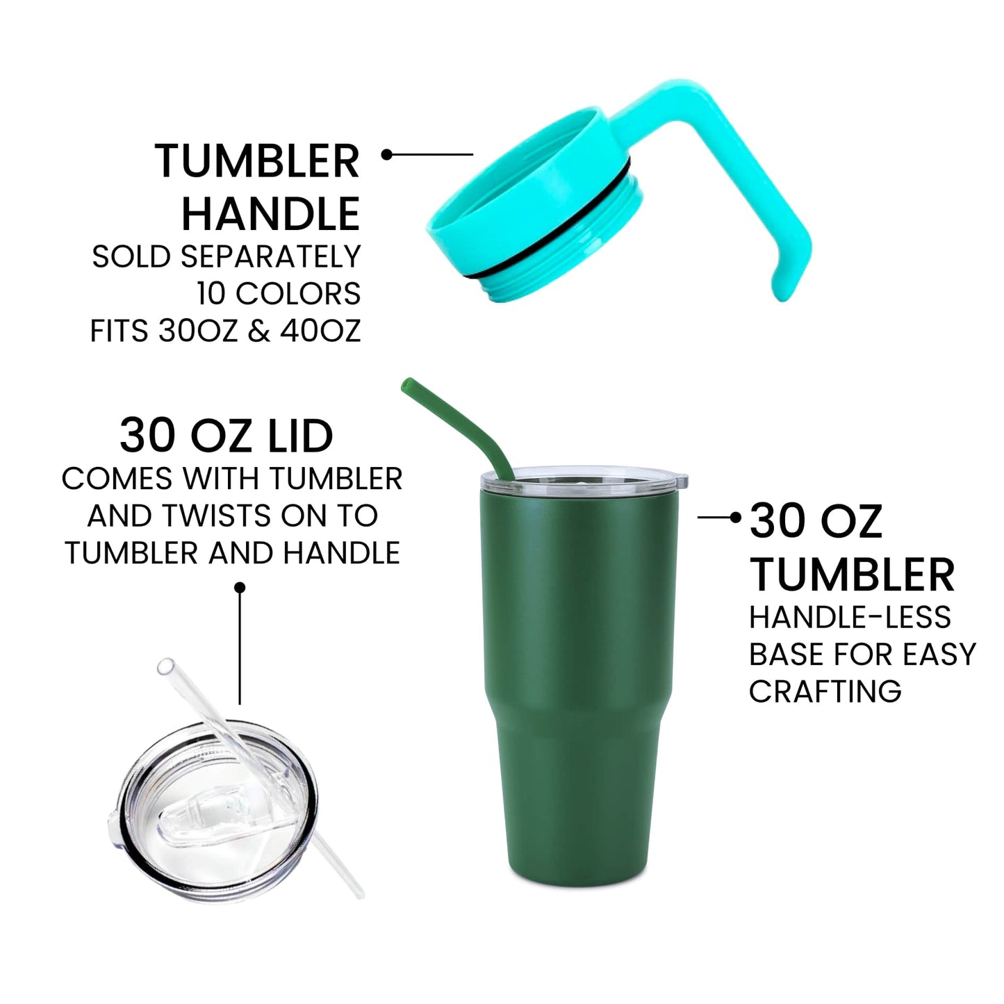 Makerflo 30 oz Powder Coated Tumbler, Handle Sold Separately: White / Singles