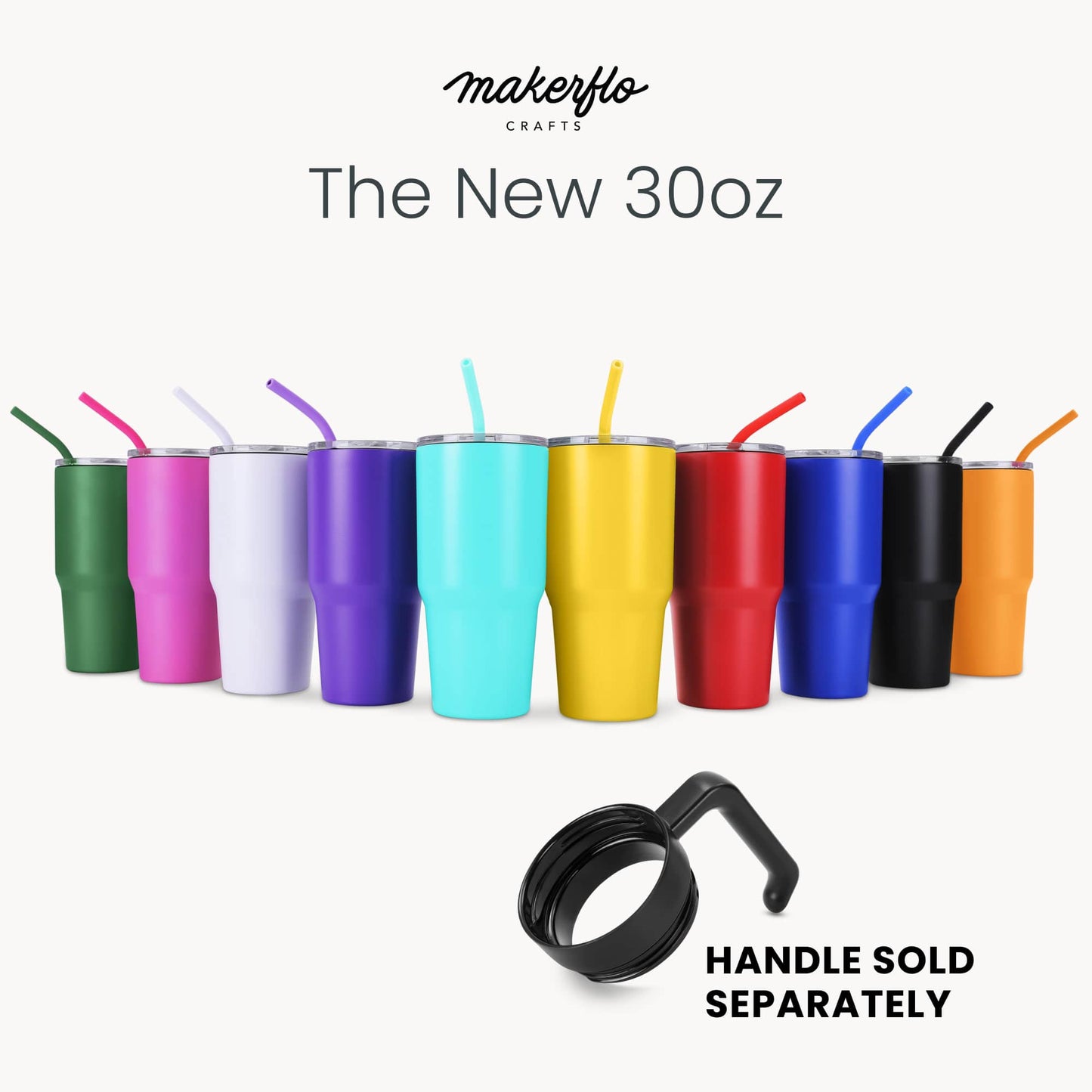 Makerflo 30 oz Powder Coated Tumbler, Handle Sold Separately: White / Singles