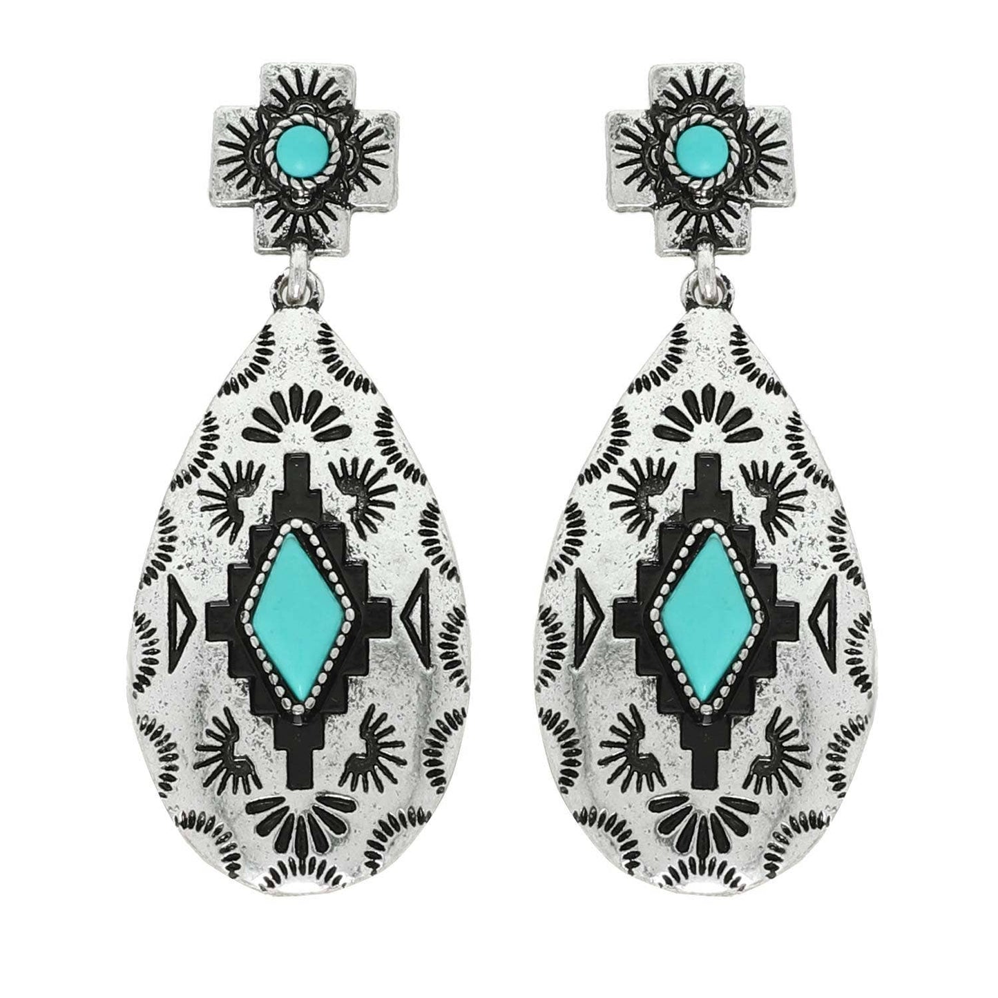 2-Tier Western Turquoise Teardrop Earrings: Turquoise