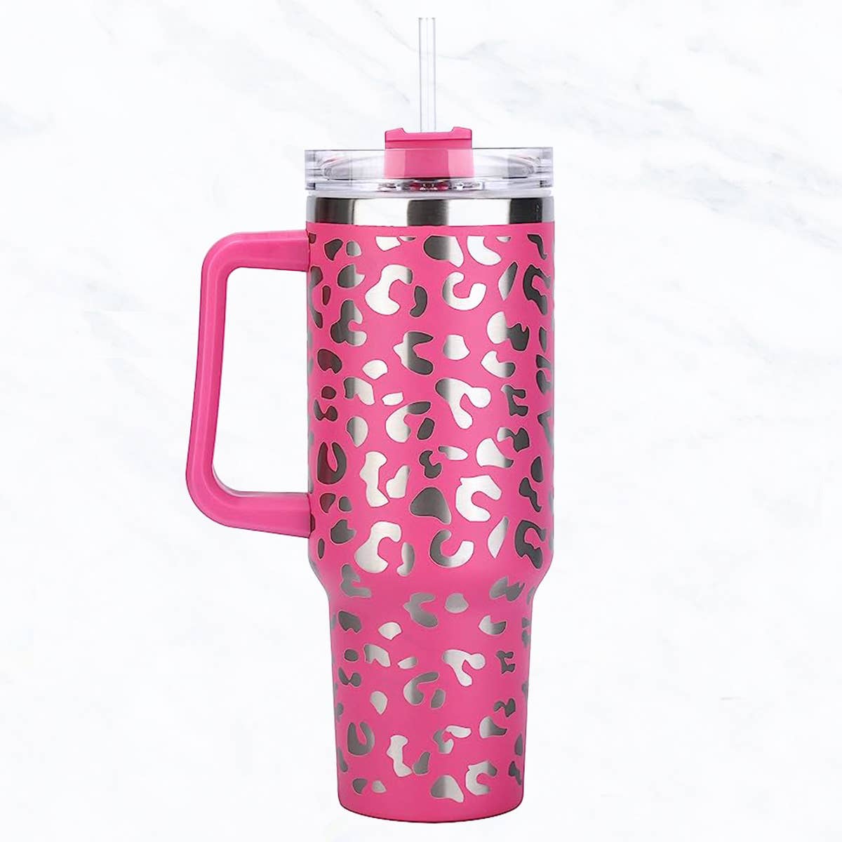 Suzie Q USA - 40 oz, Stainless Steel Laser-Cut Leopard Tumbler: White