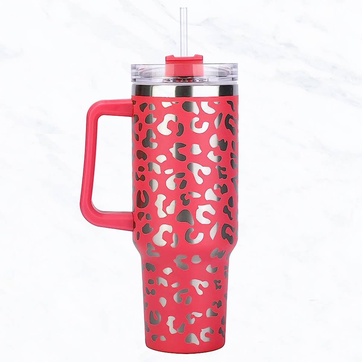 Suzie Q USA - 40 oz, Stainless Steel Laser-Cut Leopard Tumbler: White