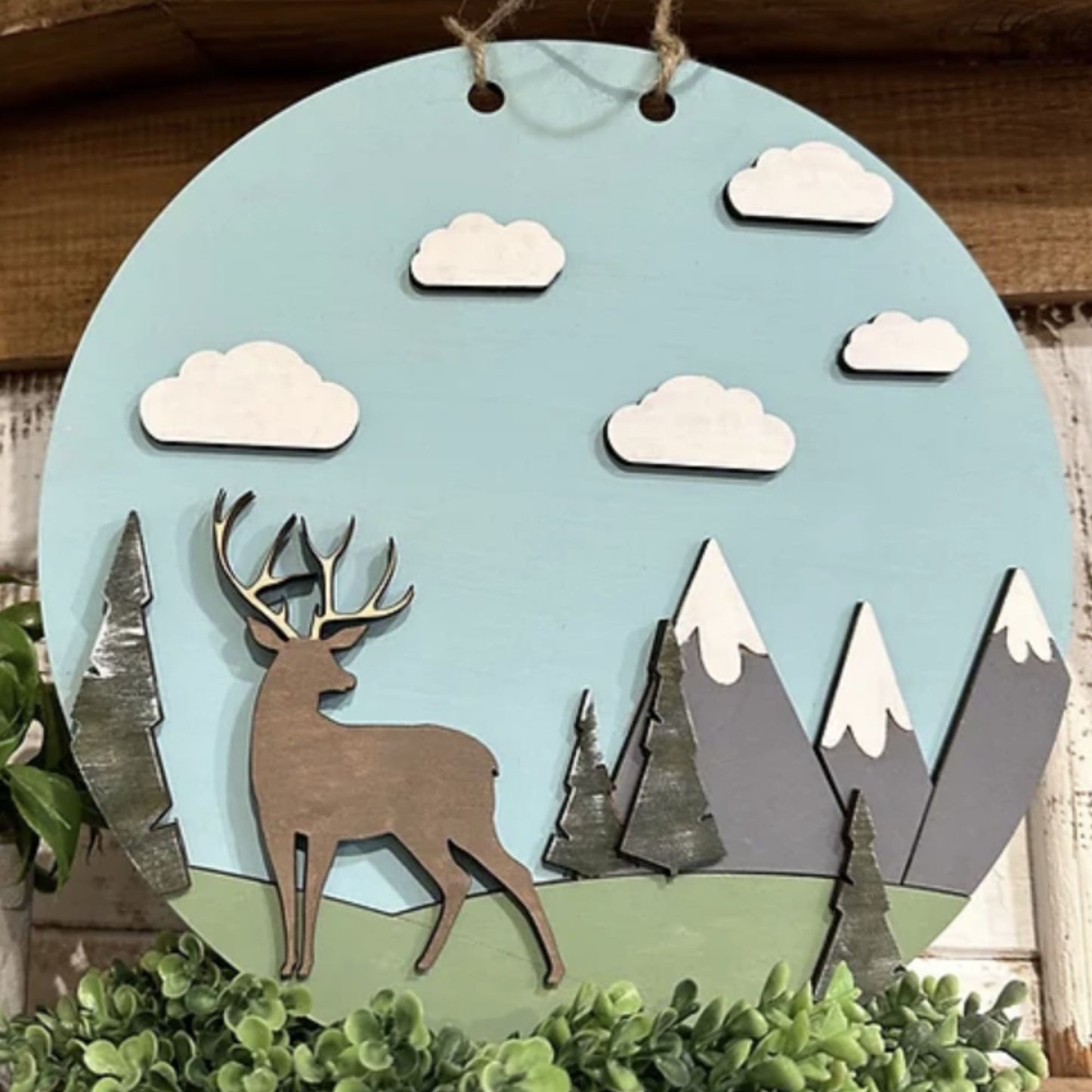 Kids Deer & Mountains 10" Round Door Hanger
