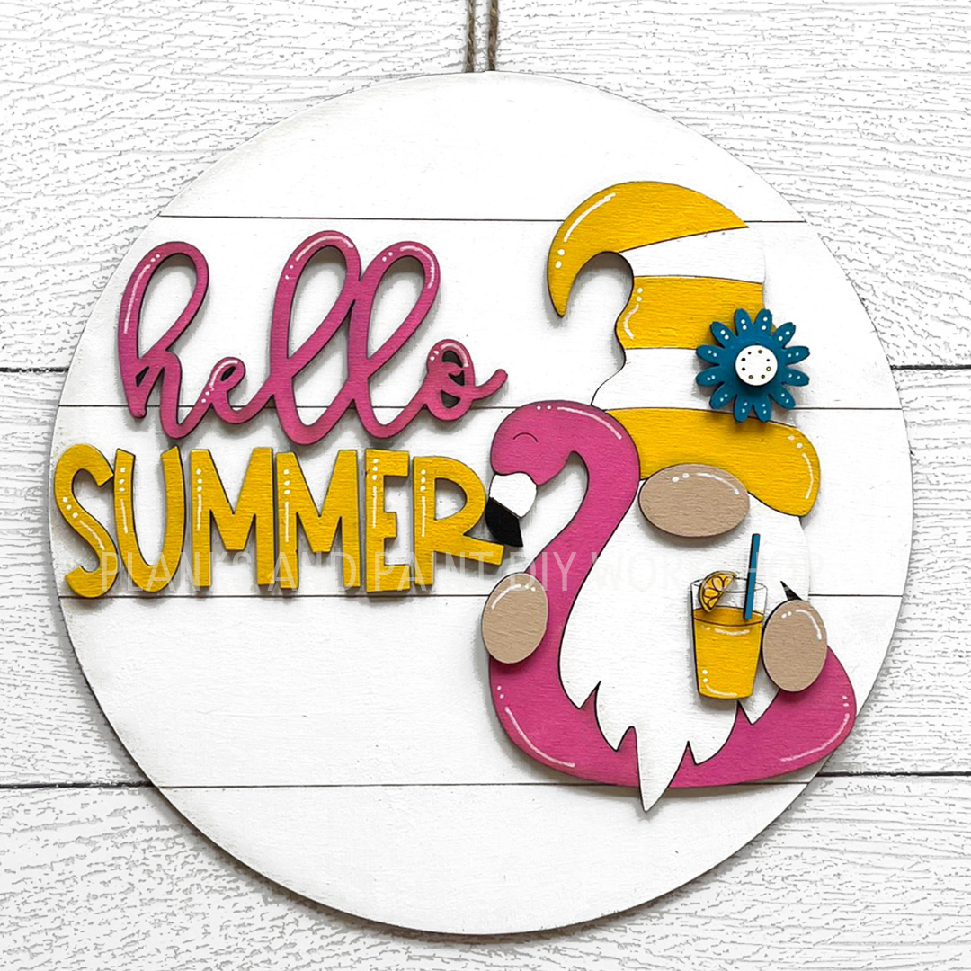 Hello Summer Gnome 3D Laser Door Hanger