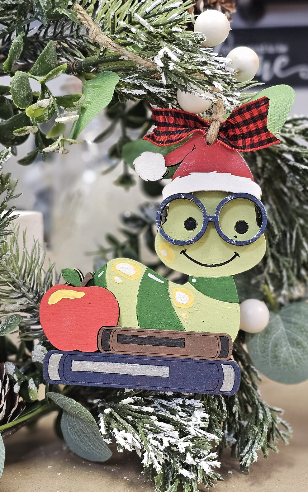 Apple Bookworm Ornament