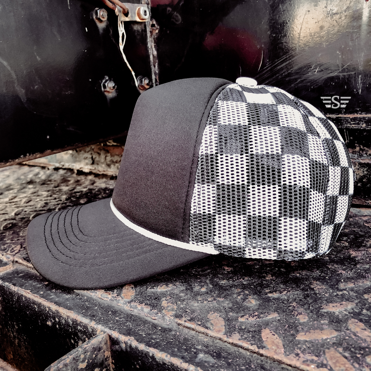 Checkered Mesh Back Cap: Orange/ White