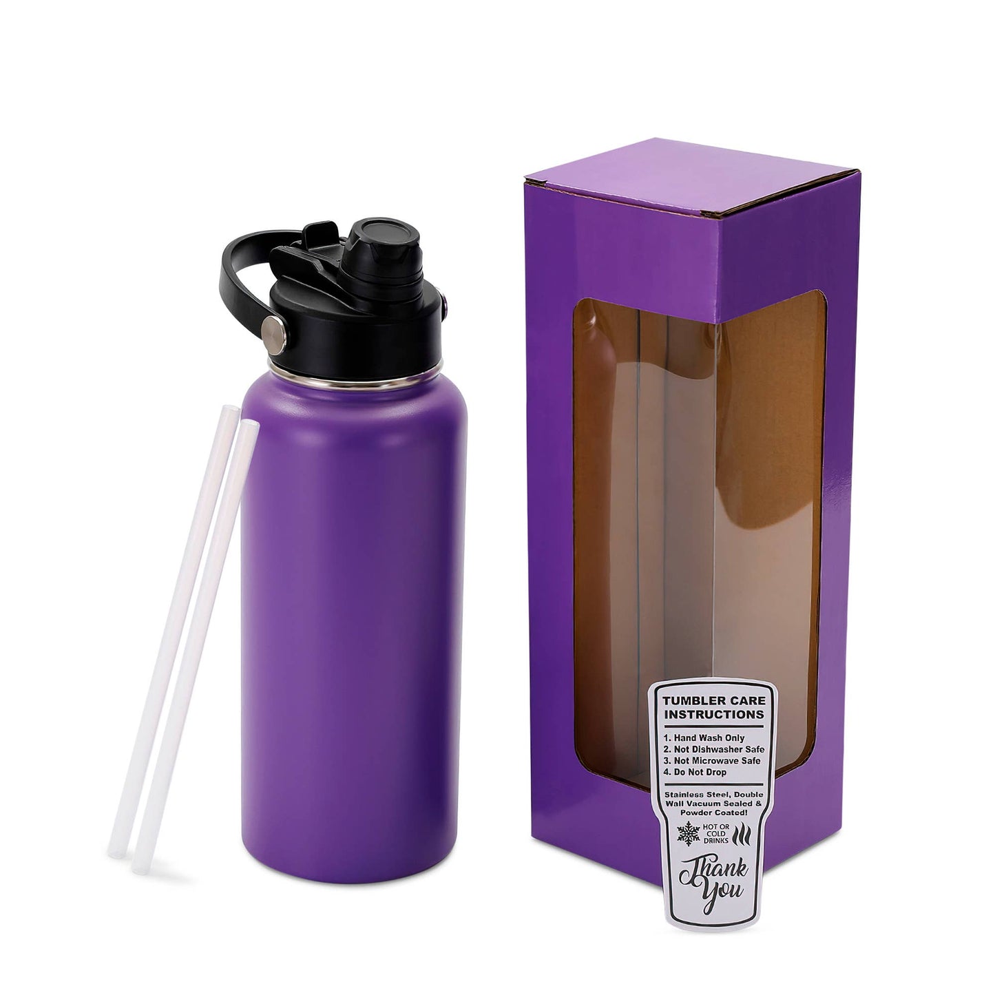 Makerflo 32 oz Hydro Powder Coated Water Bottle, 2-in-1 Lid: Pink / Singles