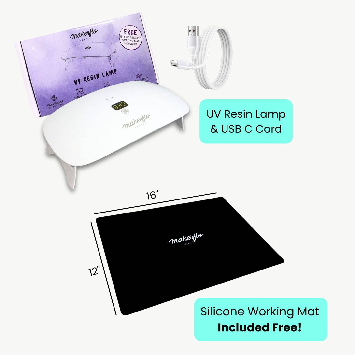 Makerflo 36W UV Resin Lamp– 23 LED Bulbs, USB-C Rechargeable