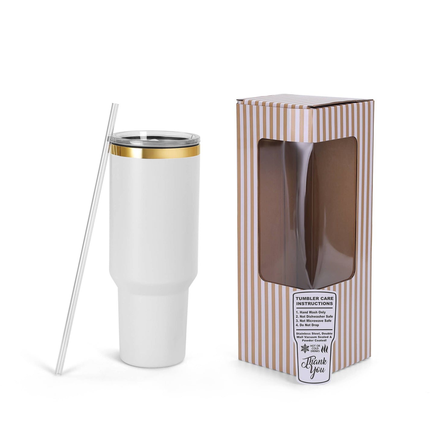 Makerflo 40 oz Gold Electroplated Powder Coated Tumbler: White / Singles