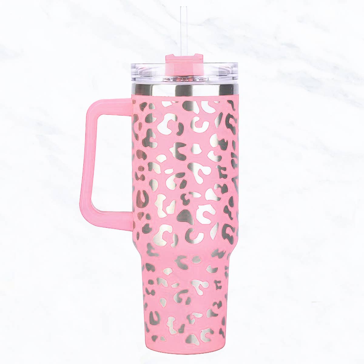 Suzie Q USA - 40 oz, Stainless Steel Laser-Cut Leopard Tumbler: White