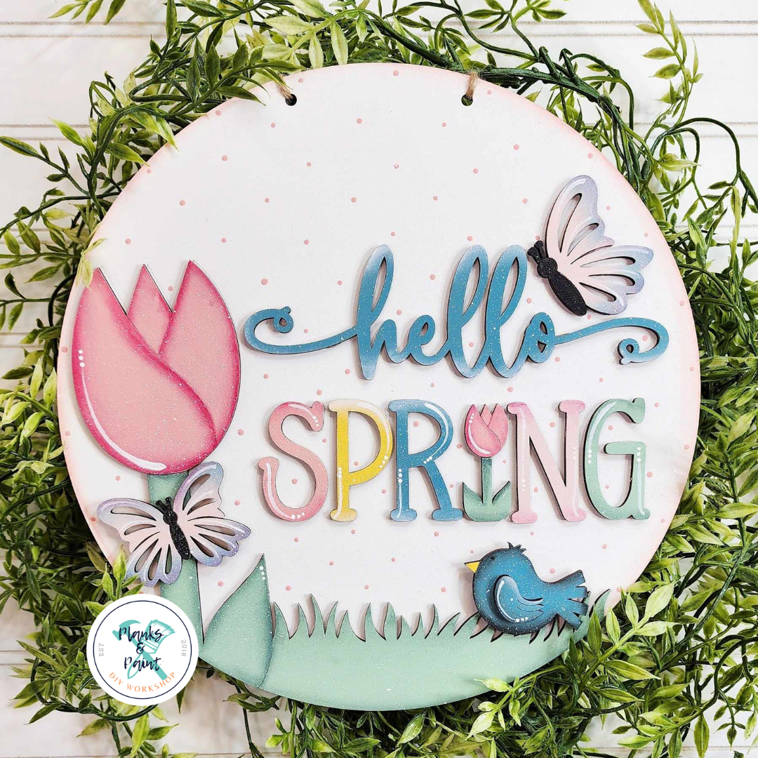 Hello Spring 3D Door Hanger