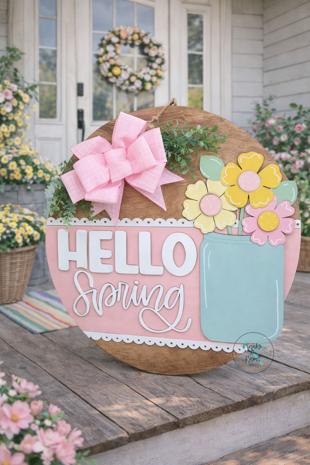 Hello Spring Flowers Door Hanger