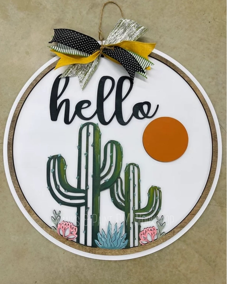 Welcome Cactus 3D Door Hanger