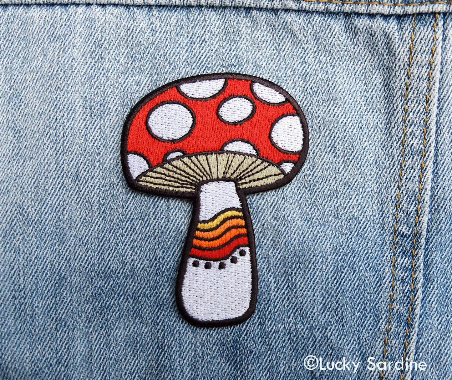 Lucky Sardine - Mushroom Rainbow Embroidered Patch: No (Loose Patches)