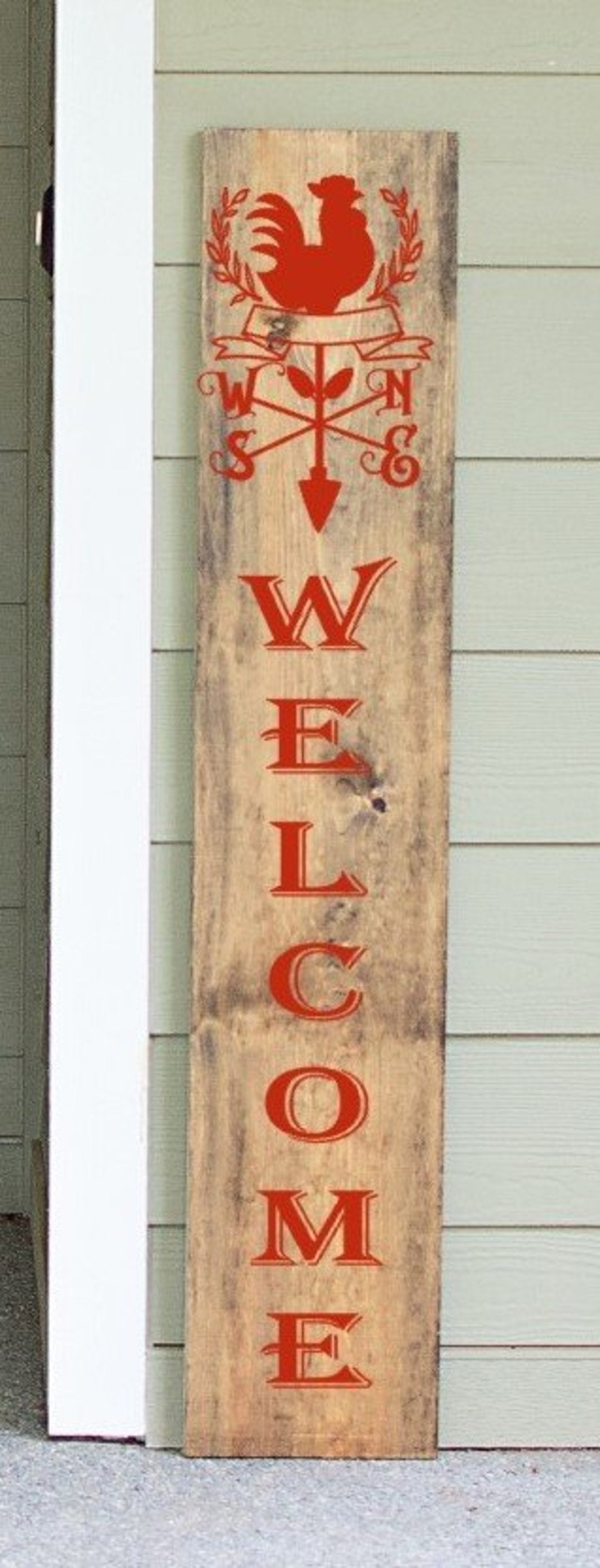 Welcome Rooster Porch Leaner