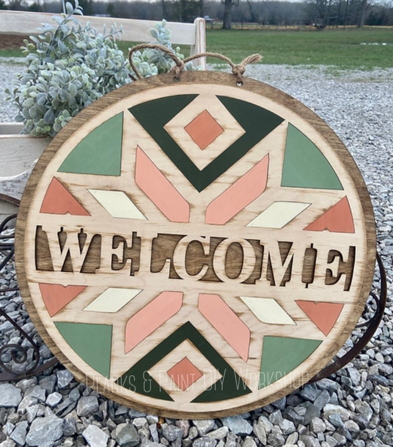 Welcome Barn Quilt 3D Door Hanger