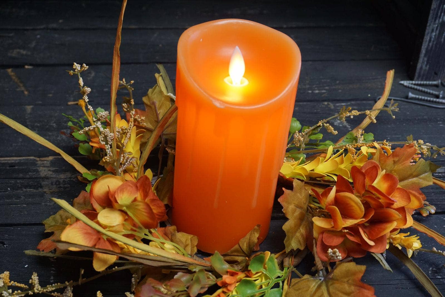 Orange Drip Moving Flame LED Candle 3in by 4in