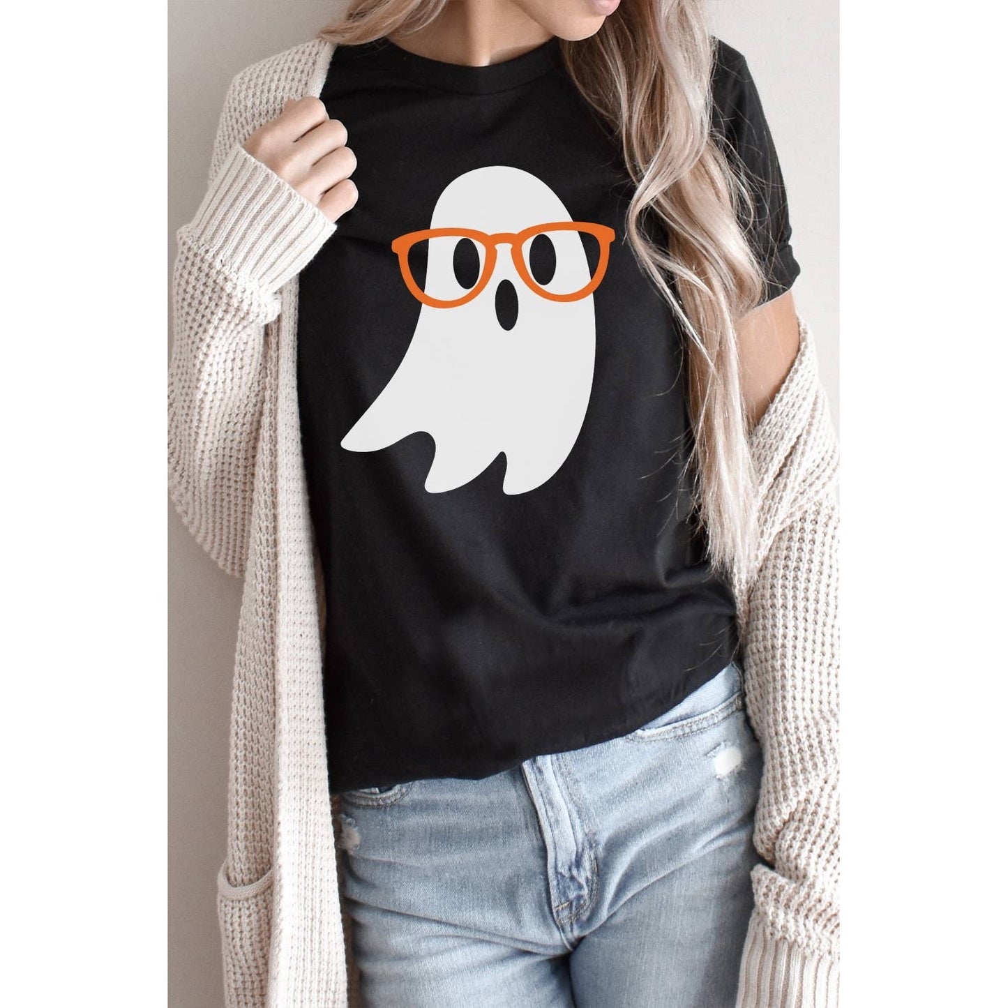 Cute Nerdy Ghost Halloween Graphic Tee