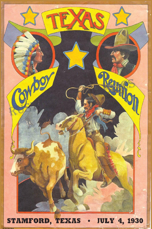 Stamford Cowboy Reunion 1930 - Vintage Rodeo Poster