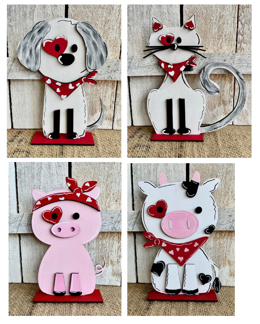 Valentine's Dog, Cat, Cow, Pig, Fox & Skunk Stand Up Take Home Kits