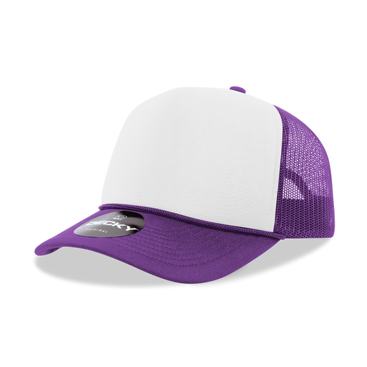 The Park Wholesale - Decky 6025 - Mid Profile, 5 Panel Foam Trucker Hat - 6025: Pur/Wht/Pur