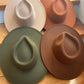 Vegan Felt Fedora Hat with Wide Stiff Flat Brim: RUST / ONE SIZE