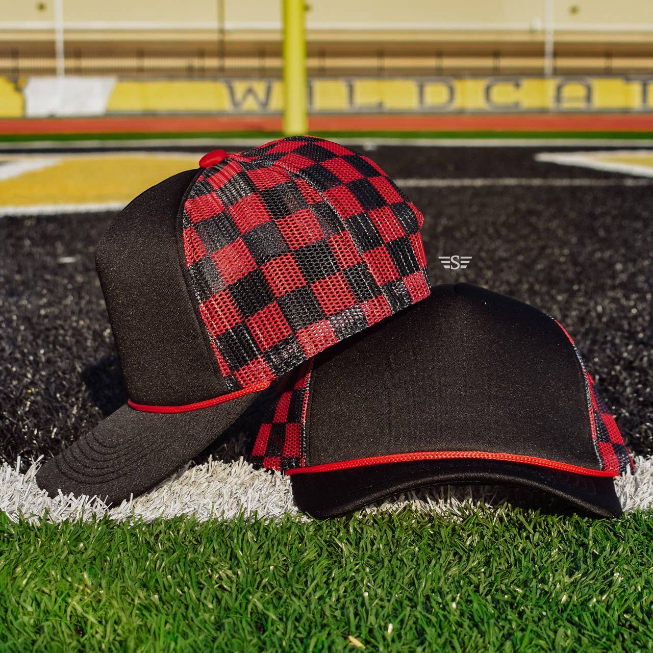 Checkered Mesh Back Cap: Orange/ White