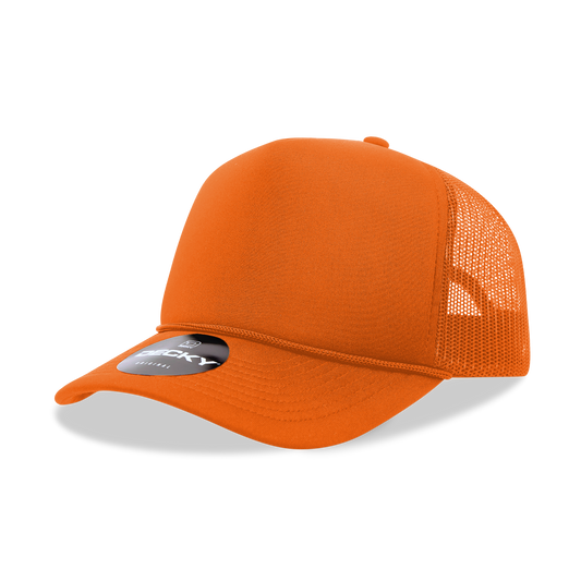 The Park Wholesale - Decky 6025 - Mid Profile, 5 Panel Foam Trucker Hat - 6025: Orange