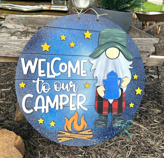 Welcome to Our Camper Gnome Door Hanger