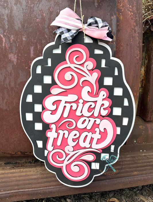 Trick or Treat Checkerboard Door Hanger