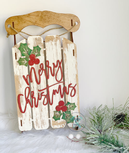 Merry Christmas Sled Door Hanger