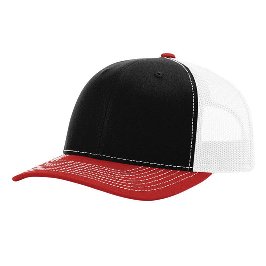 The Park Wholesale - Richardson 112 Classic Premium Trucker Hat, Snapback Cap: Black/White/Red