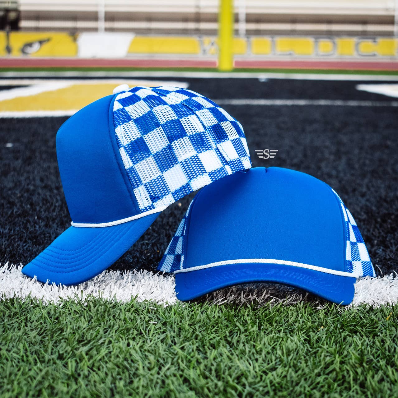 Checkered Mesh Back Cap: Navy Blue/ White