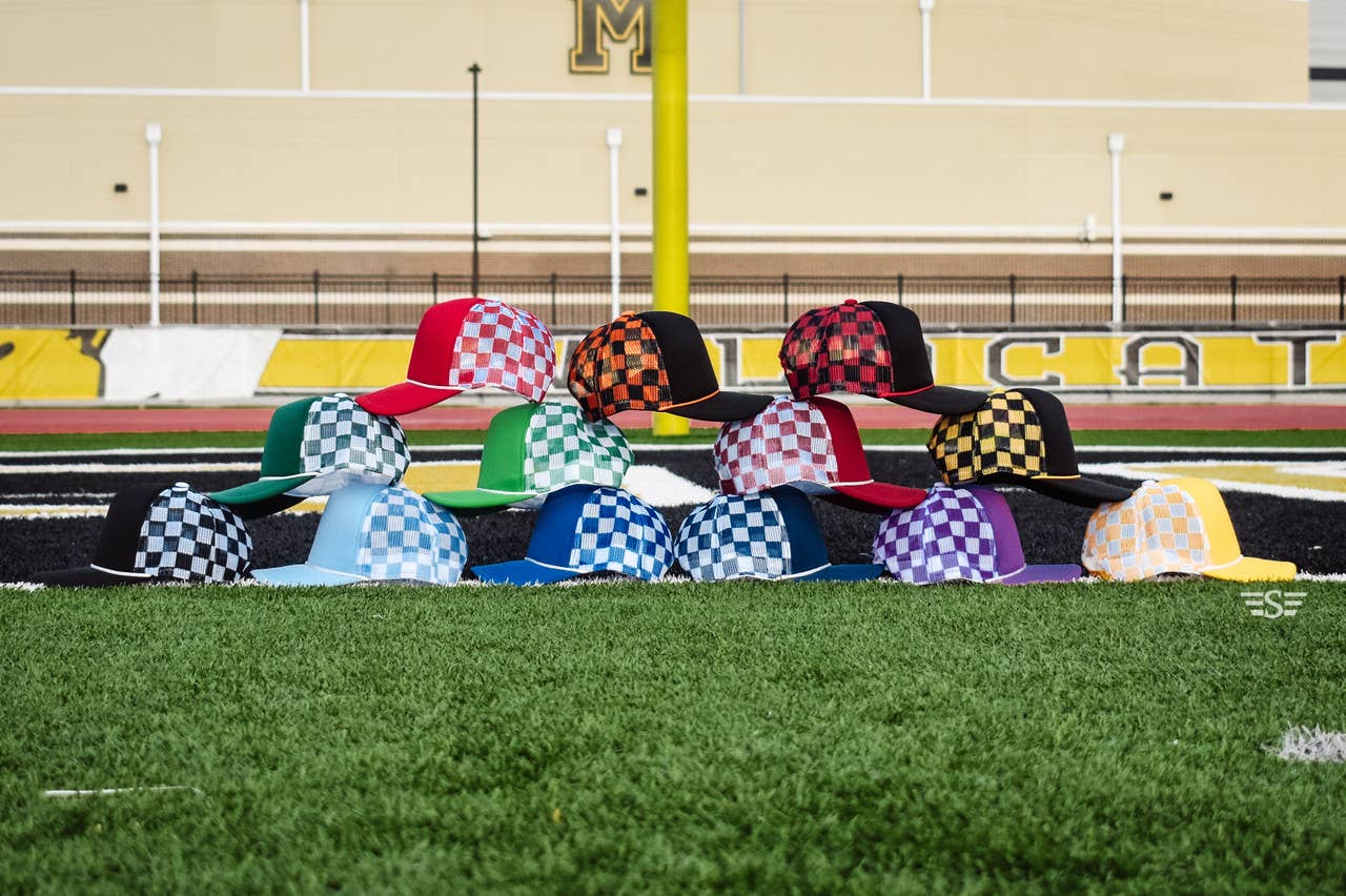 Checkered Mesh Back Cap: Orange/ White