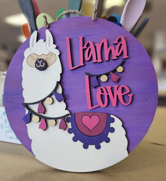 Llama Love 10" Round Door Hanger (UNFINISHED)