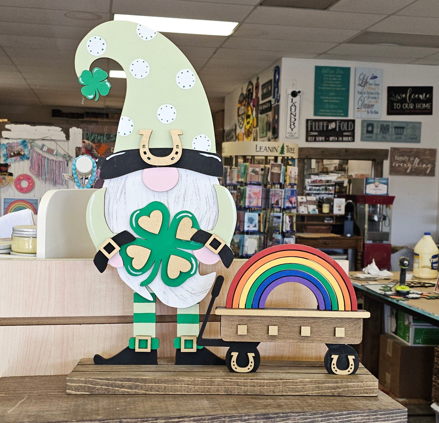 St Patrick's Standing Gnome with Wagon