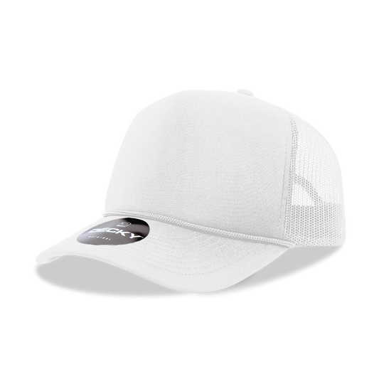 The Park Wholesale - Decky 6025 - Mid Profile, 5 Panel Foam Trucker Hat - 6025: White