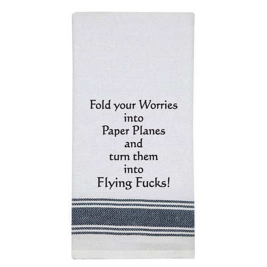 Fold Your Worries White Kitchen Towel
